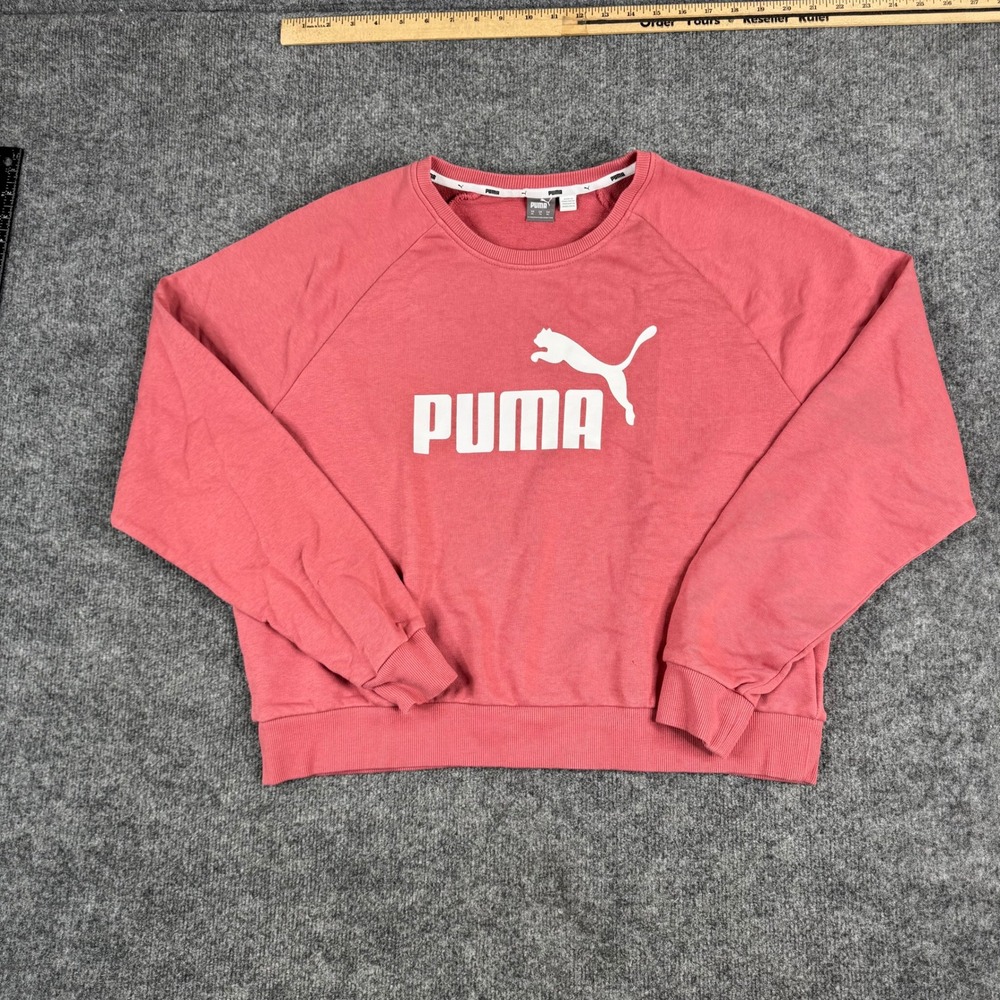 Puma Sweatshirt Womens Size XL Pink Graphic Logo Raglan Sleeve Pullover Crewneck